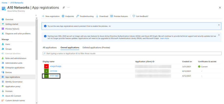 Azure Service Application Access Key